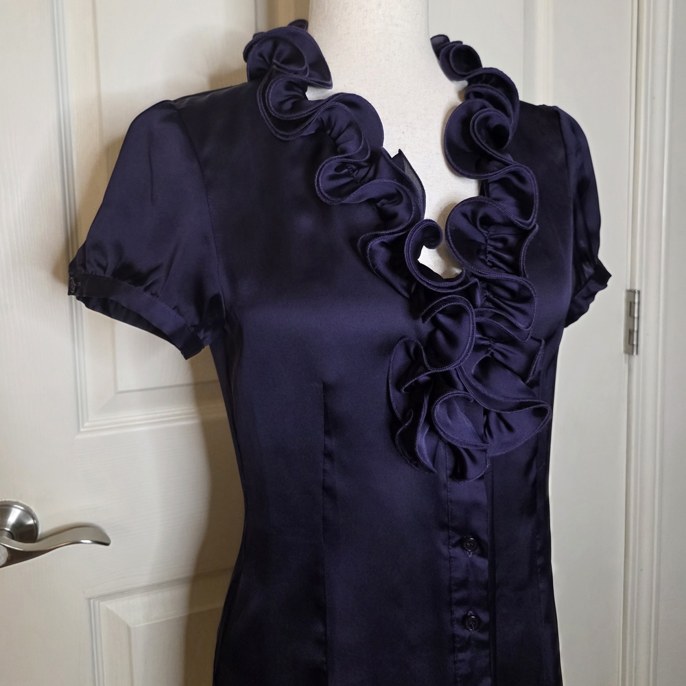 Spense Purple Button Down Ruffle Blouse - image 2